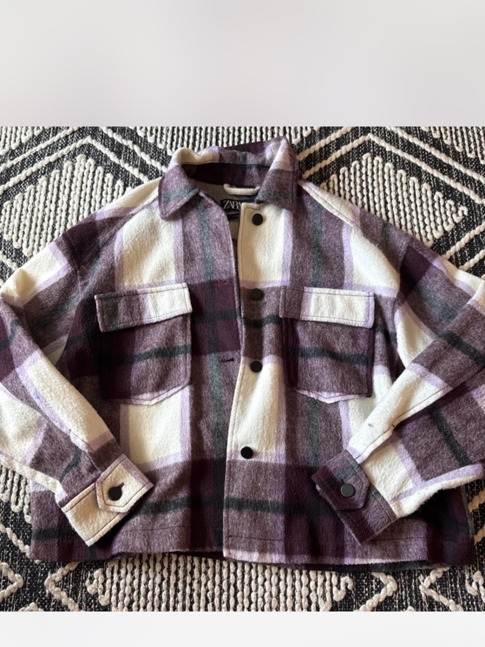 Zara Plaid Shirt Jacket in Purple and Cream